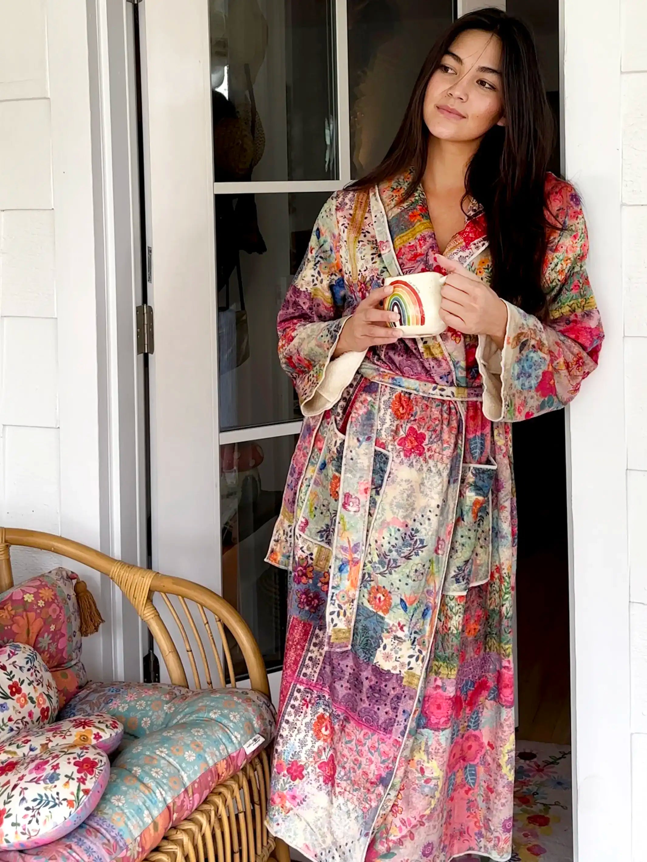 Cozy Blanket Midi Robe - Patchwork