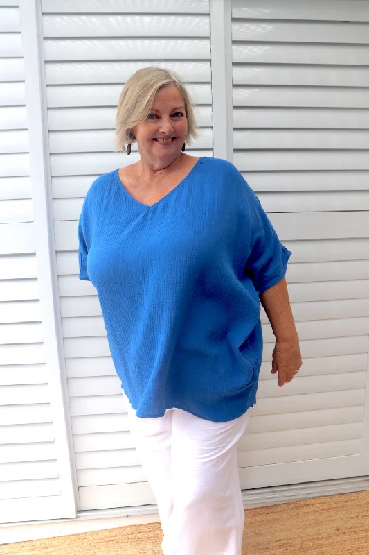 Monaco Oversized 100% Cotton Top in Cobalt